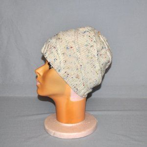 Knit Winter Beanie Hat Chunky Knit Cream Hat w/ Multicolor Specks